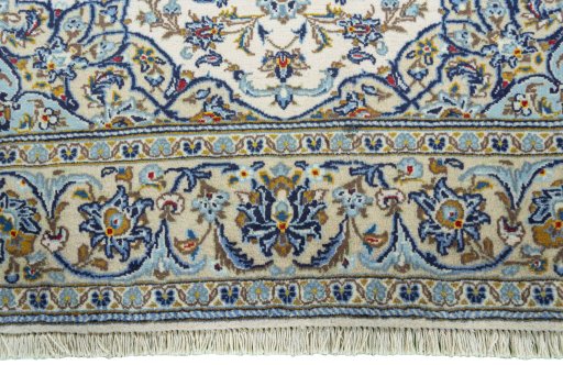 Full view of 2000s Kashan rug from Iran / Persia, 196 × 137 cm in Beige tones