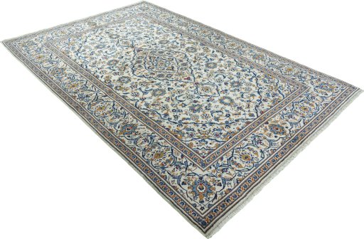 Close-up detail of 2000s Kashan rug from Iran / Persia showing Wool weave