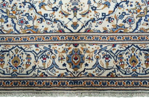 Full view of 2000s Kashan rug from Iran / Persia, 300 × 196 cm in Beige tones