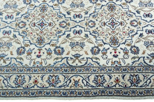 Full view of New Kashan rug from Iran / Persia, 300 × 97 cm in Beige tones