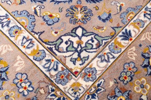 Close-up detail of 1980s Kashan rug from Iran / Persia showing Wool weave
