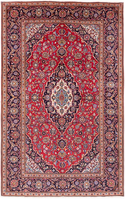 Full view of 1975s Kashan rug from Iran / Persia, 307 × 192 cm in Red tones