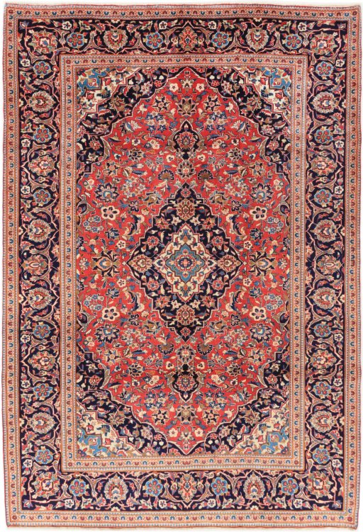Full view of 1980s Kashan rug from Iran / Persia, 285 × 195 cm in Red tones