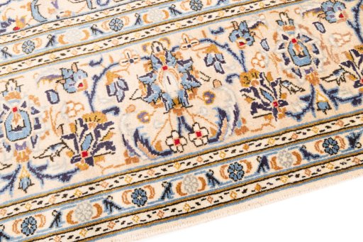 Backside of handmade 1984s Kashan rug showing knot structure and weave density