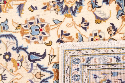 Full view of 1984s Kashan rug from Iran / Persia, 288 × 205 cm in Beige tones