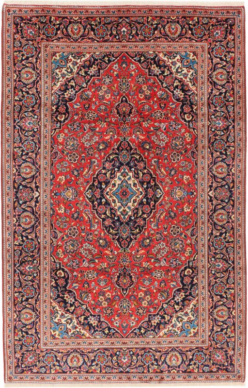 Full view of 1990s Kashan rug from Iran / Persia, 305 × 197 cm in Red tones