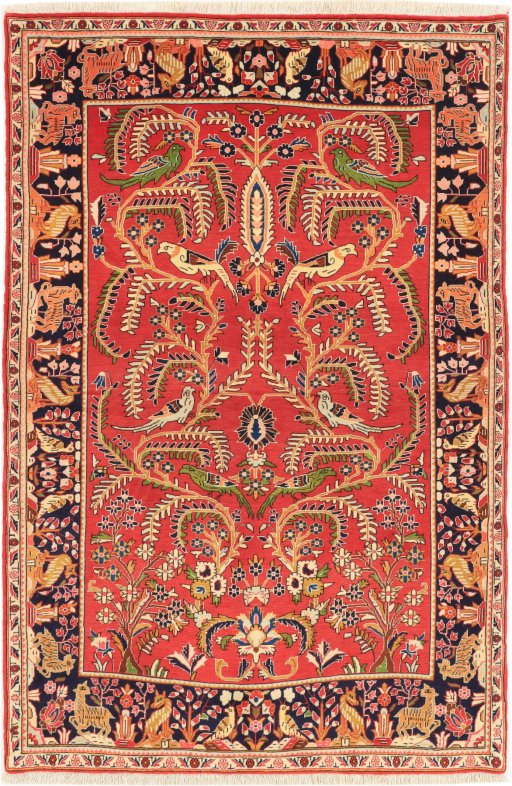 Full view of 1970s Kashan rug from Iran / Persia, 158 × 105 cm in Red tones