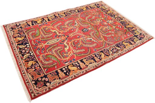 Corner detail of 1970s Kashan rug showing border pattern and Wool pile