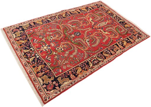 Close-up detail of 1970s Kashan rug from Iran / Persia showing Wool weave