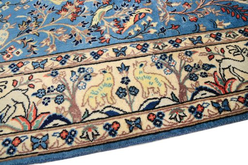 Backside of handmade 1950s Kashan rug showing knot structure and weave density