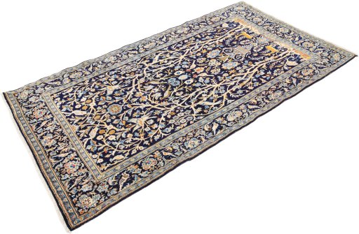 Corner detail of 1970s Kashan rug showing border pattern and Wool pile