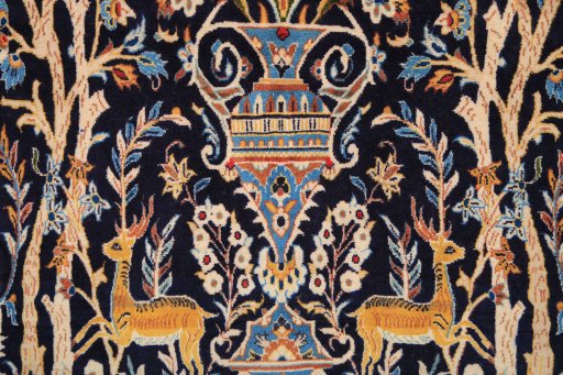 Close-up detail of 1970s Kashan rug from Iran / Persia showing Wool weave