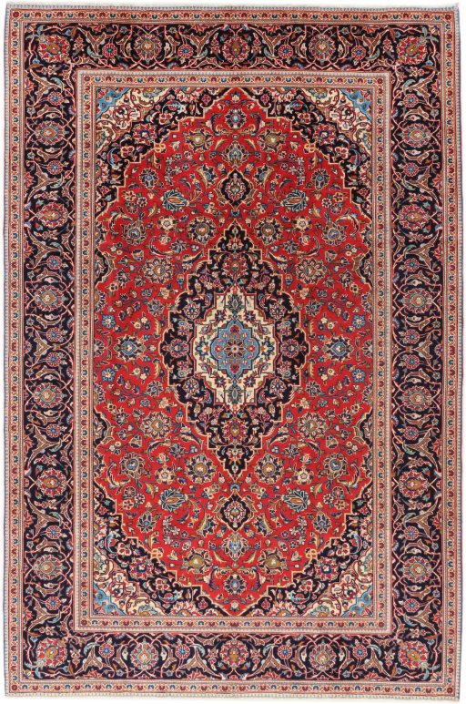 Full view of 2000s Kashan rug from Iran / Persia, 293 × 195 cm in Red tones