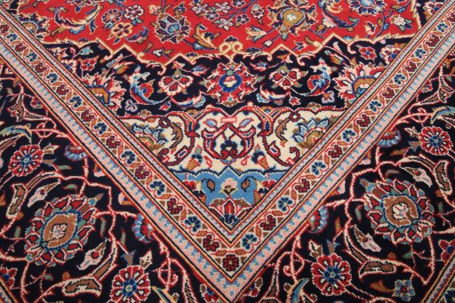 Close-up detail of 2000s Kashan rug from Iran / Persia showing Wool weave