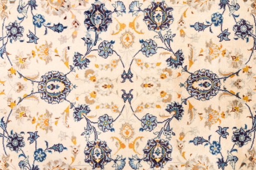 Close-up detail of 1970s Kashan rug from Iran / Persia showing Wool weave