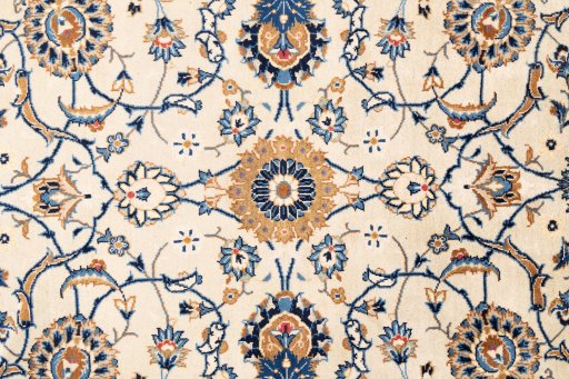 Close-up detail of 1975s Kashan rug from Iran / Persia showing Wool weave