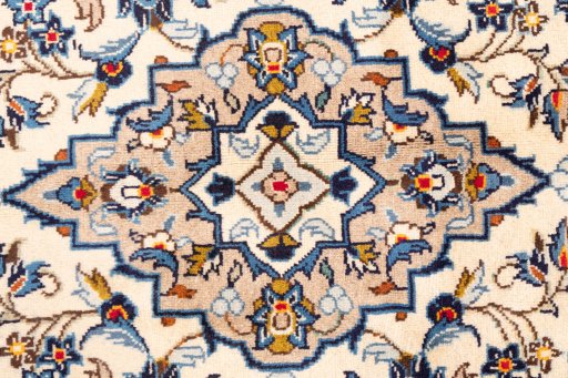 Full view of 2000s Kashan rug from Iran / Persia, 156 × 95 cm in Beige tones