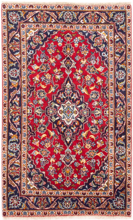 Full view of 2000s Kashan rug from Iran / Persia, 154 × 96 cm in Red tones