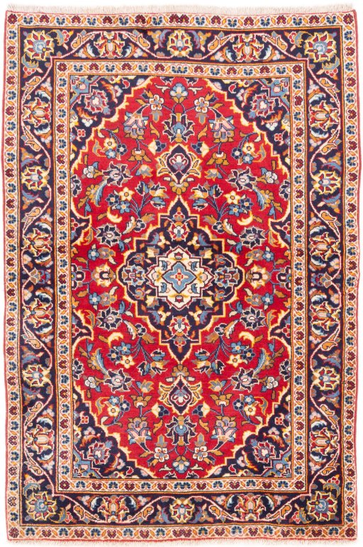 Full view of 2000s Kashan rug from Iran / Persia, 150 × 100 cm in Red tones