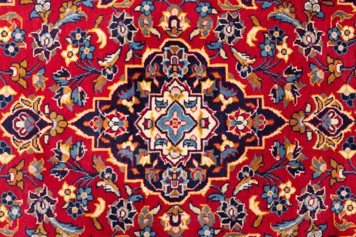 Full view of 2000s Kashan rug from Iran / Persia, 150 × 100 cm in Red tones