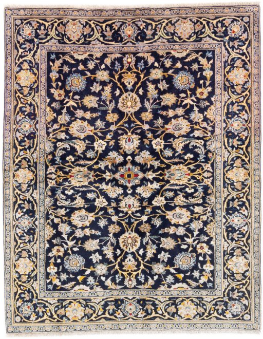 Full view of 2003s Kashan rug from Iran / Persia, 185 × 148 cm in Dark blue tones