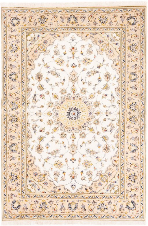 Full view of 2003s Kashan rug from Iran / Persia, 212 × 147 cm in Beige tones