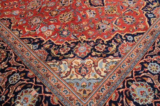 Full view of 1990s Kashan rug from Iran / Persia, 297 × 200 cm in Red tones