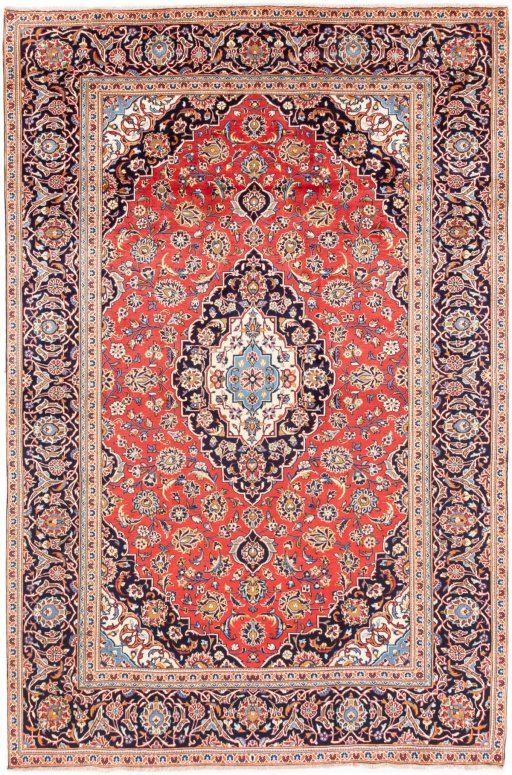 Full view of 1975s Kashan rug from Iran / Persia, 285 × 190 cm in Red tones