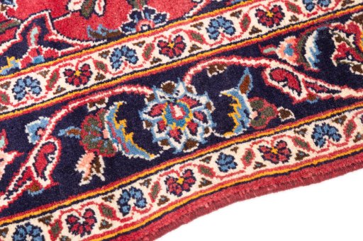 Backside of handmade 1998s Kashan rug showing knot structure and weave density