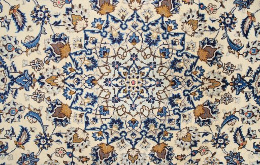 Corner detail of 2000s Kashan rug showing border pattern and Wool pile