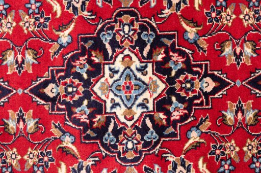 Full view of 1996s Kashan rug from Iran / Persia, 378 × 97 cm in Red tones