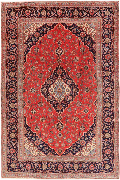 Full view of 2000s Kashan rug from Iran / Persia, 300 × 200 cm in Red tones