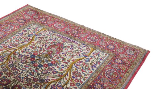 Surface texture of 1920s Kashan rug with natural Silk and intricate pattern
