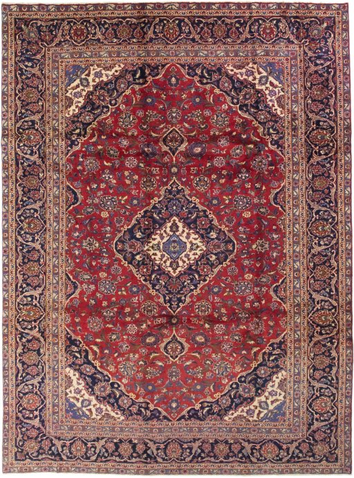 Full view of 1990s Kashan rug from Iran / Persia, 380 × 280 cm in Red tones