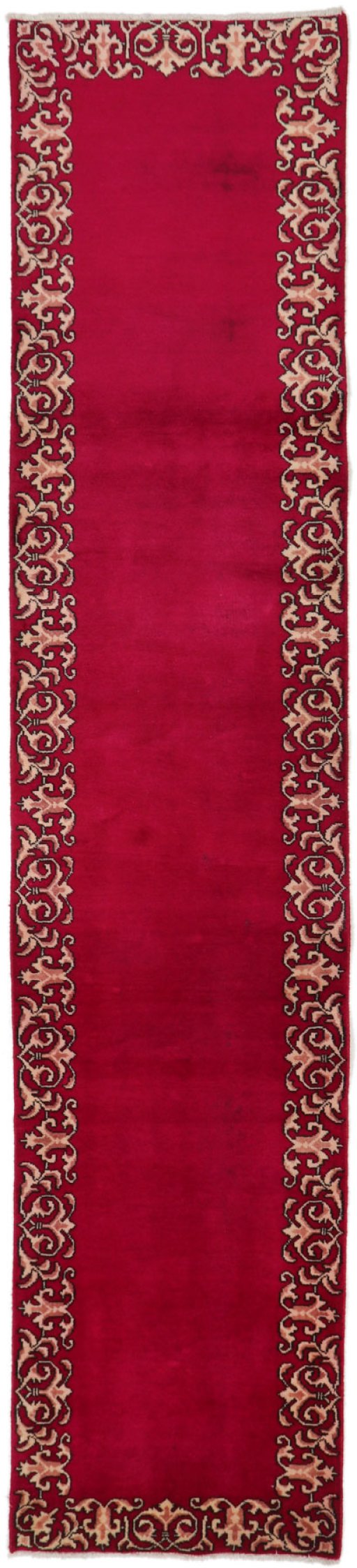 Full view of 2000s Kashan rug from Iran / Persia, 375 × 80 cm in Red tones