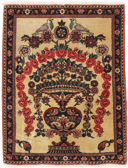 Full view of 1960s Kashan rug from Iran / Persia, 103 × 78 cm in Multi Color tones