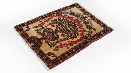 Corner detail of 1960s Kashan rug showing border pattern and Wool pile