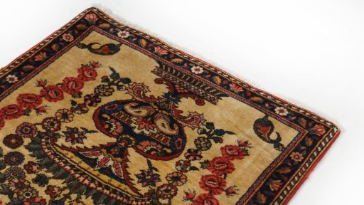 Surface texture of 1960s Kashan rug with natural Wool and intricate pattern