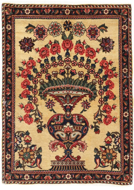 Full view of 1960s Kashan rug from Iran / Persia, 105 × 78 cm in Multi Color tones