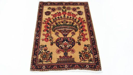 Close-up detail of 1960s Kashan rug from Iran / Persia showing Wool weave