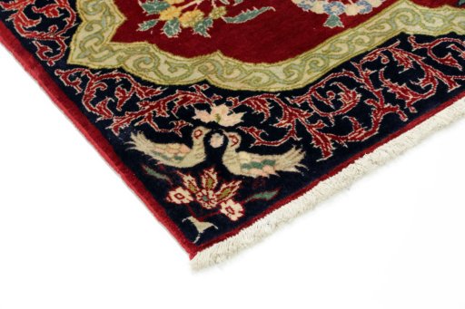 Backside of handmade 1995s Kashan rug showing knot structure and weave density