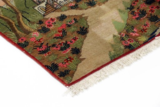 Backside of handmade New Kashan rug showing knot structure and weave density
