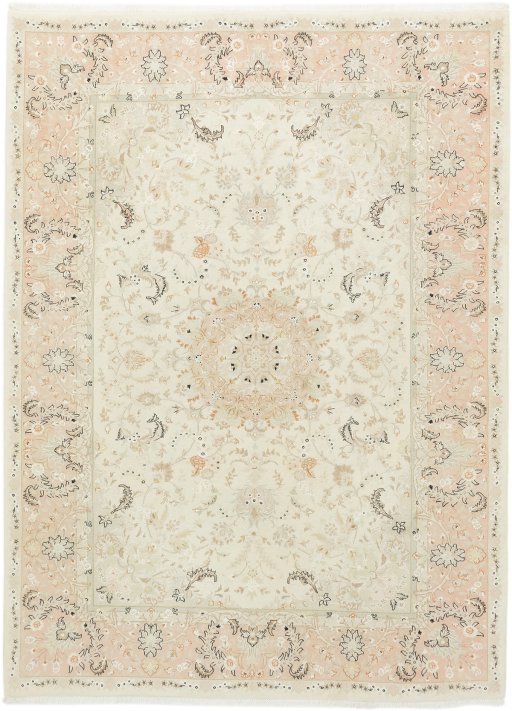 Full view of 1980s Kashmar rug from Iran / Persia, 340 × 250 cm in Cream tones