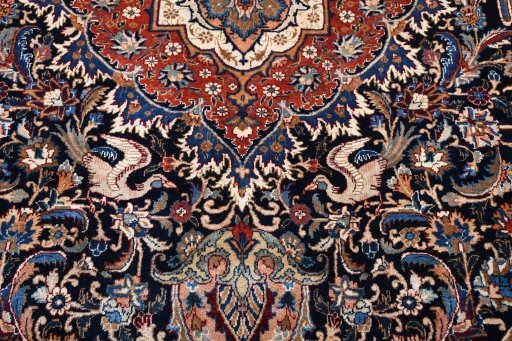 Corner detail of 2000s Kashmar rug showing border pattern and Wool pile