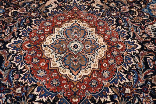Close-up detail of 2000s Kashmar rug from Iran / Persia showing Wool weave