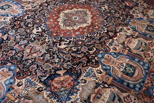 Surface texture of 2000s Kashmar rug with natural Wool and intricate pattern