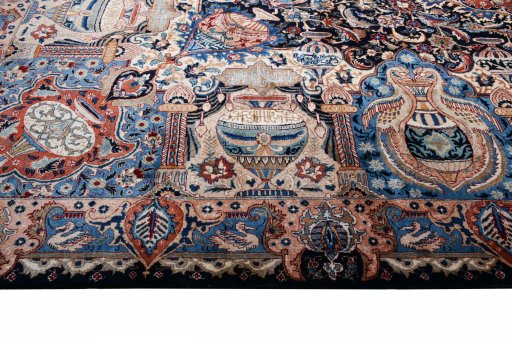 Backside of handmade 2000s Kashmar rug showing knot structure and weave density