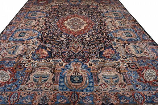 Surface texture of 2000s Kashmar rug with natural Wool and intricate pattern