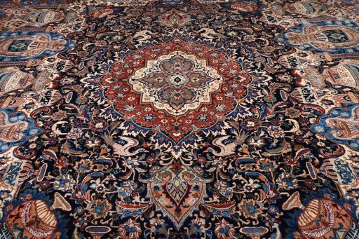 Central medallion detail of 2000s Kashmar rug from Iran / Persia