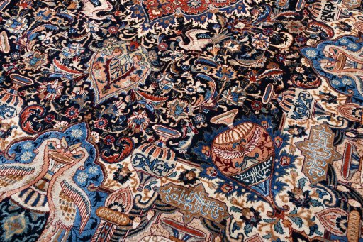 Close-up detail of 2000s Kashmar rug from Iran / Persia showing Wool weave